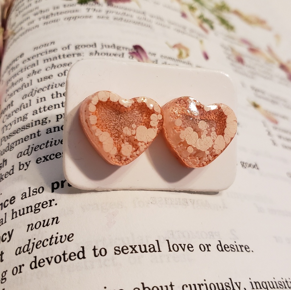 NWT handmade heart stud earrings salmon